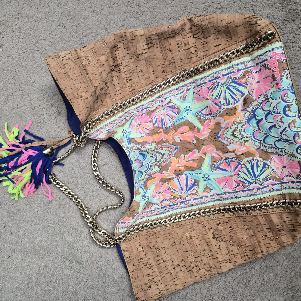 Colorful Patterned Tote Bag with Chain Straps